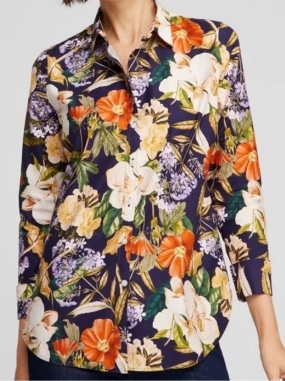 EUC Chico’s Botanical Floral Print Button Front Top Size